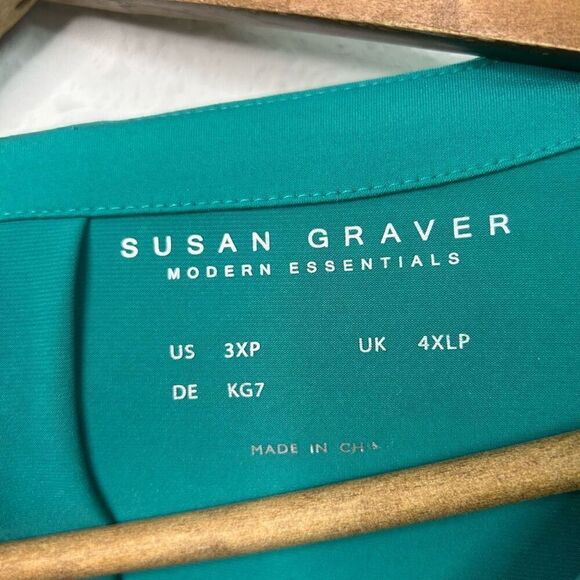 Susan Graver Liquid Knit Solid Green 3/4 Sleeve Top Plus Size 3XP Petite - Picture 6 of 13